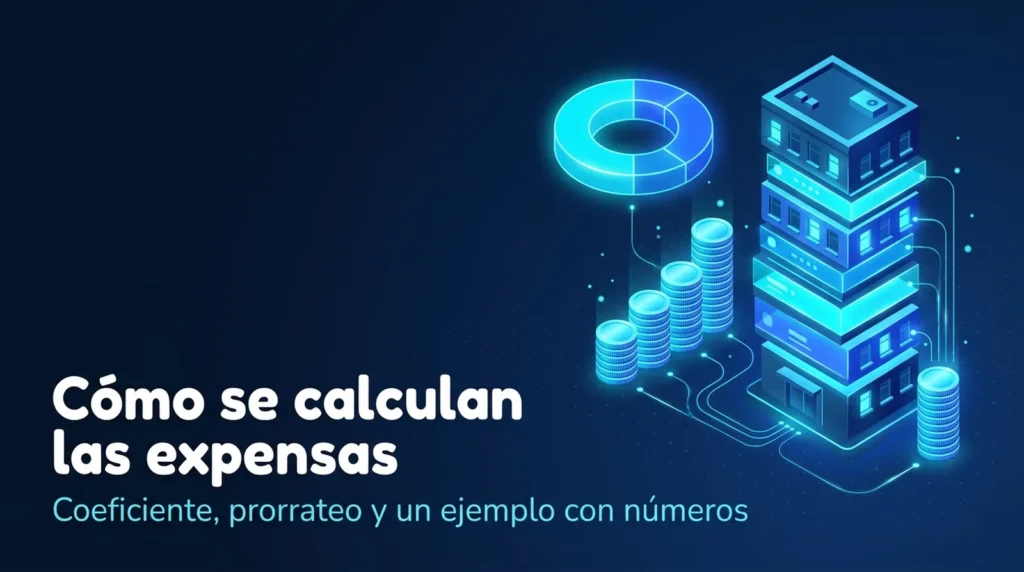 Ilustración: un edificio dividido en unidades conectadas por haces de luz a pilas de monedas de distinta altura