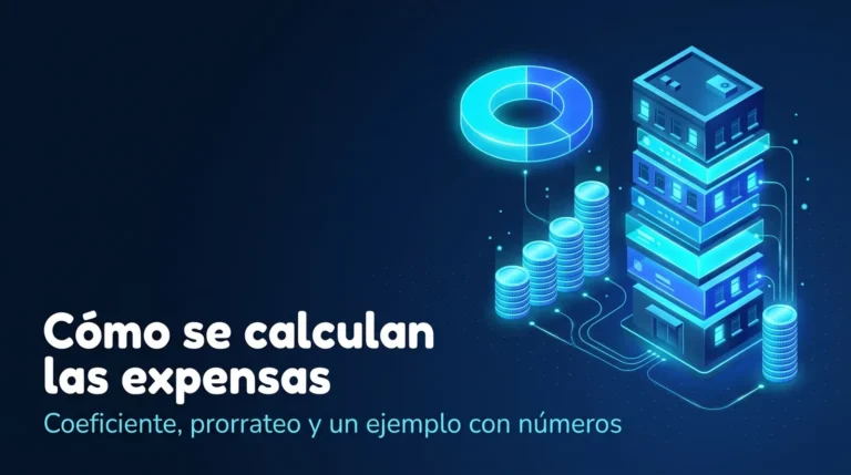 Ilustración: un edificio dividido en unidades conectadas por haces de luz a pilas de monedas de distinta altura