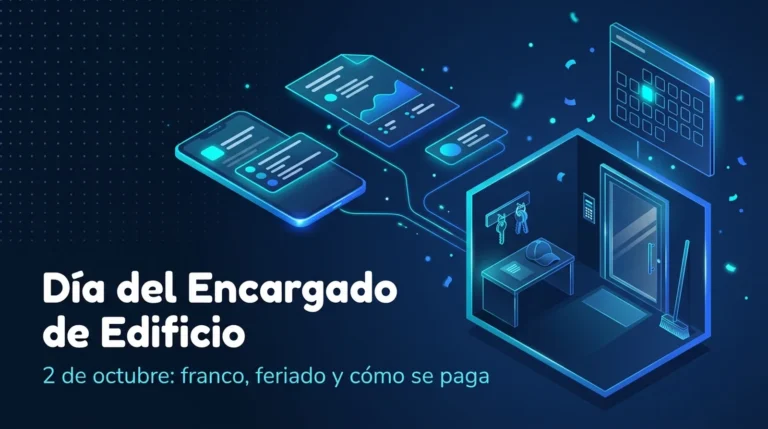 Ilustración: entrada de un edificio con el hall en calma, un calendario con un día resaltado y un juego de llaves colgado