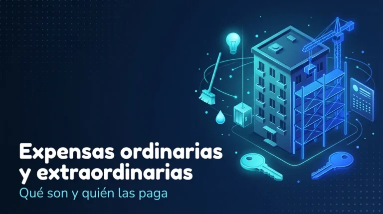 Ilustración: un edificio con tareas de mantenimiento diario de un lado y un andamio de obra del otro, y dos llaves distintas